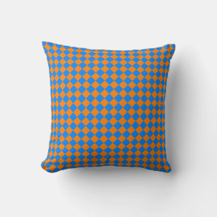 Cojín Decorativo Patrón de diamante de cuadros azul naranja