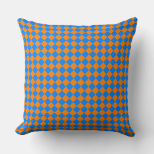 Cojín Decorativo Patrón de diamante de cuadros azul naranja