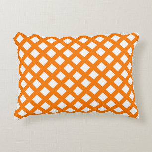 Cojín Decorativo Patrón de diamante de cuadros naranja y blanco