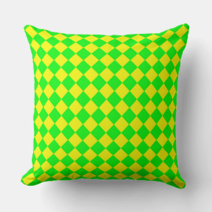 Cojín Decorativo Patrón de diamante de cuadros verde amarillo