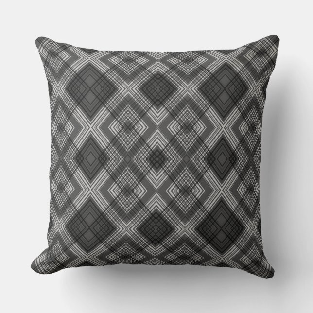 Cojín Decorativo Patrón de diamante geométrico en blanco y negro (Anverso)