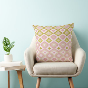 Cojín Decorativo Patrón de diamante geométrico en rosa y verde oliv