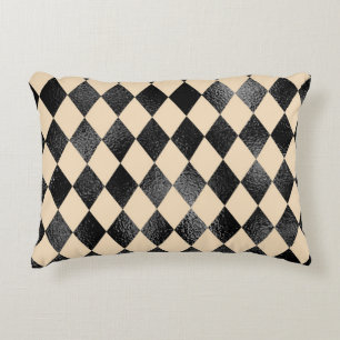 Cojín Decorativo Patrón de diamante negro y crema caprichoso