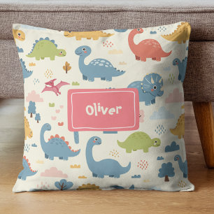 Cojín Decorativo Patrón de Dinosaurio Divertido Personalizado