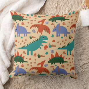 Cojín Decorativo Patrón de dinosaurios prehistóricos e impresiones