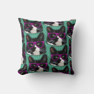 Cojín Decorativo Patrón De Diversión Del Gato De Tuxedo En Gafas