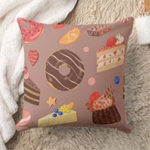 Cojín Decorativo Patrón de Donut de Chocolate y Postres Gourmet