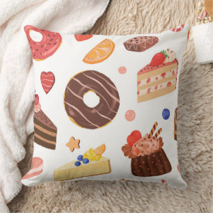 Cojín Decorativo Patrón de Donut de Chocolate y Postres Gourmet