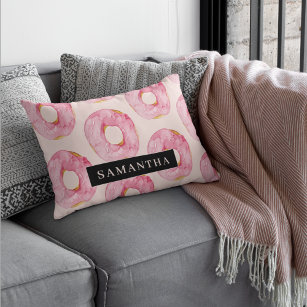 Cojín Decorativo Patrón de Donuts de color rosa moderno con nombre