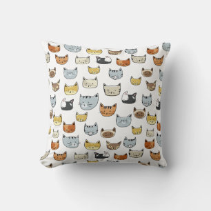 Cojín Decorativo Patrón de doodle de cara de gato