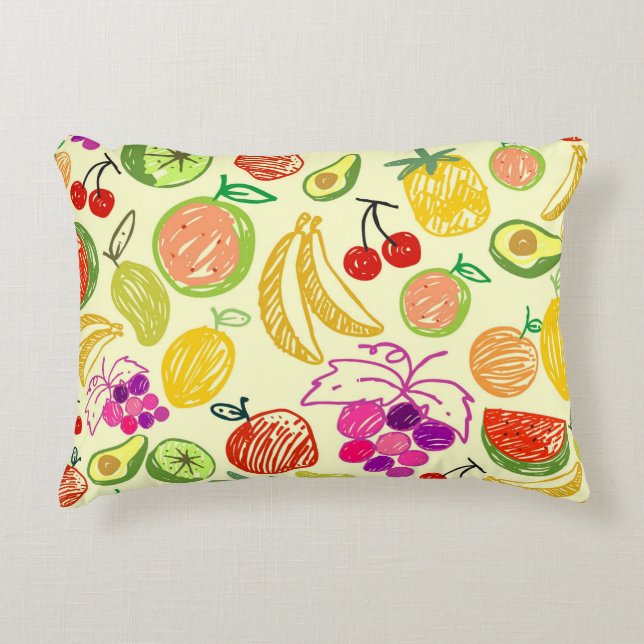 Cojín Decorativo Patrón de Doodle de Fruto amarillo reversible (Anverso)