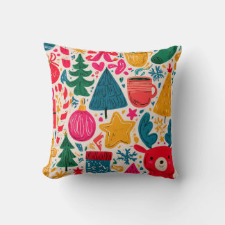 Cojín Decorativo Patrón de doodle de Navidad brillante y caprichoso