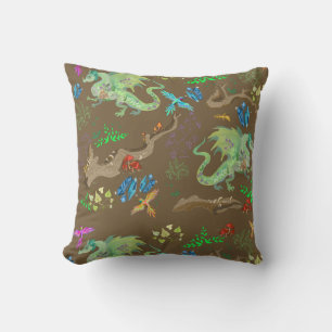 Cojín Decorativo Patrón de dragón forestal encantado