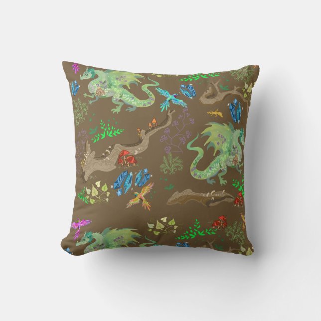 Cojín Decorativo Patrón de dragón forestal encantado (Anverso)
