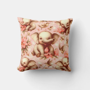 Cojín Decorativo Patrón de elefante de bebé malva vintage