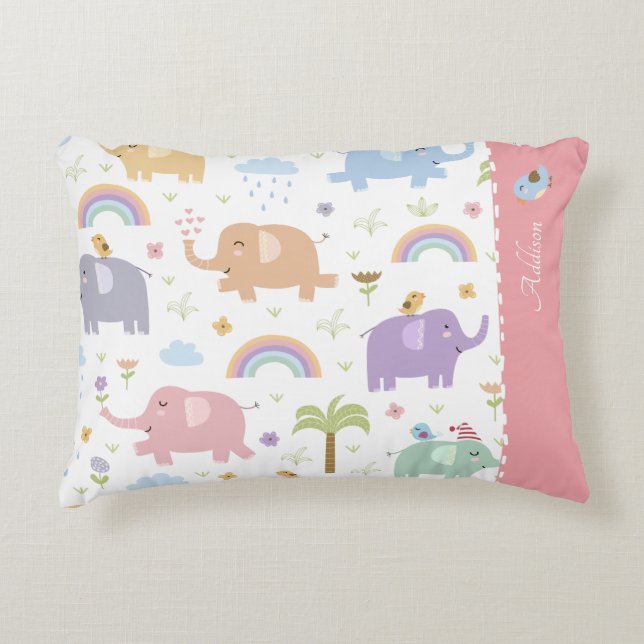 Cojín Decorativo Patrón de elefante rosa pastel para niñas acento (Anverso)
