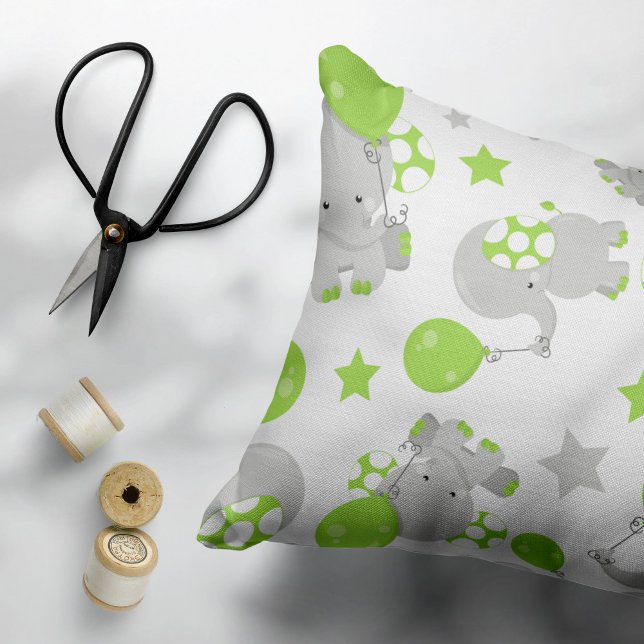 Cojín Decorativo Patrón de Elefantes, Elefantes Cutos - Gris Verde (Subido por el creador)