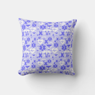 Cojín Decorativo patrón de elemento de farmacia blanco azul