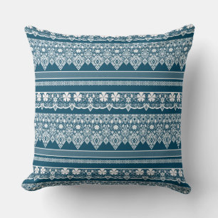 Cojín Decorativo Patrón de encaje azul.