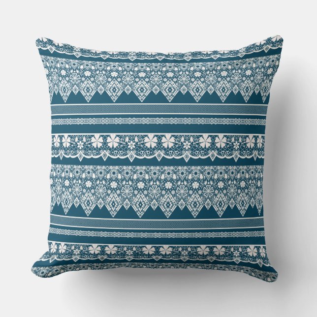Cojín Decorativo Patrón de encaje azul. (Anverso)