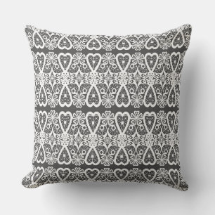 Cojín Decorativo Patrón de encaje gris y blanco