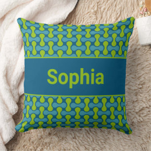 Cojín Decorativo Patrón de enlace moderno retro en azul y verde