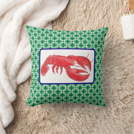 Cojín Decorativo Patrón de enlace rojo preppy Langosta verde blanco