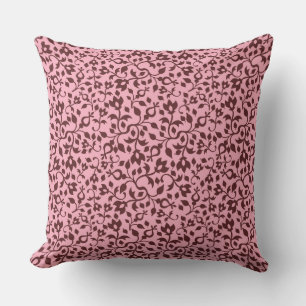 Cojín Decorativo Patrón de enredadera floral rosa y burgundy