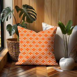 Cojín Decorativo Patrón de enrejado de Moda retro blanco Naranja ve