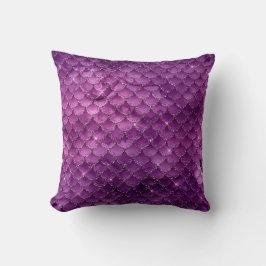 Cojín Decorativo Patrón de escamas de sirena con ombre púrpura glam