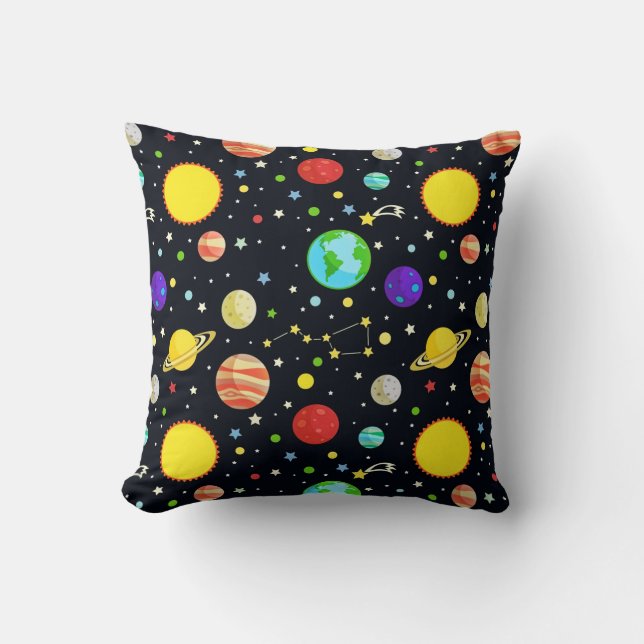 Cojín Decorativo Patrón de Espacio Divertido (Anverso)