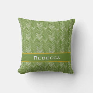 Cojín Decorativo Patrón de espiga Chevron verde bosque Monograma