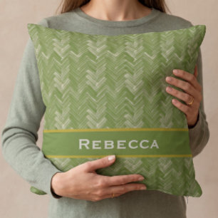 Cojín Decorativo Patrón de espiga Chevron verde bosque Monograma