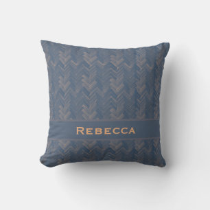 Cojín Decorativo Patrón de espiga de Chevron en azul retro con mono