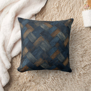 Cojín Decorativo Patrón de espiga en gris marrón azul