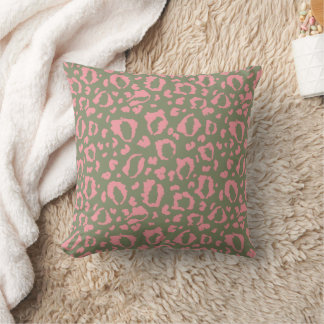 Cojín Decorativo Patrón de estampado de leopardo verde y rosa paste