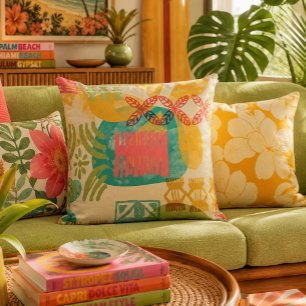 Cojín Decorativo Patrón de estampado hawaiano inspirado en el retro