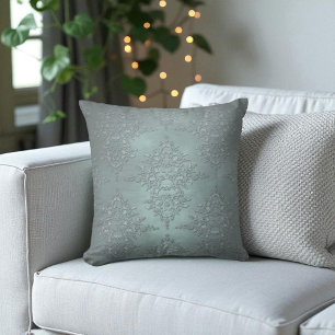 Cojín Decorativo Patrón de estilo damasco elegante gris azulado pol