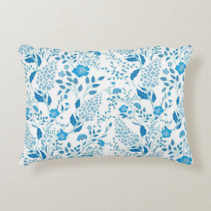 Cojín Decorativo Patrón de estilo de bordado floral blanco azul