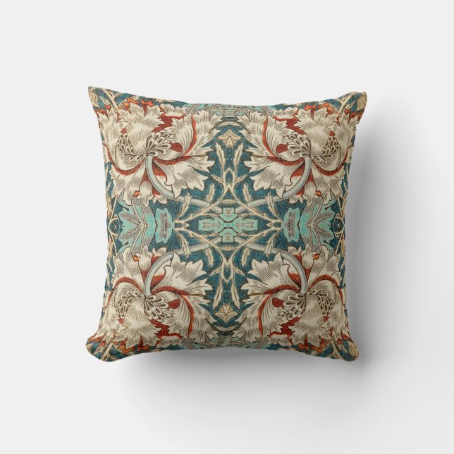 Cojín Decorativo Patrón de estilo Naranja Verde azulado floral vint (Anverso)