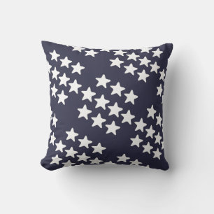 Cojín Decorativo Patrón de Estrella Blanca en Azul Oscuro