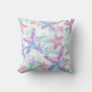 Cojín Decorativo Patrón de Estrella de Mar Rosa Bonito