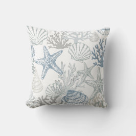 Cojín Decorativo Patrón de Estrella de Mar y Concha de Playa Azul y