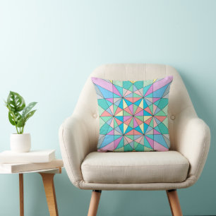 Cojín Decorativo Patrón de estrella de triángulo de mosaico pastel 