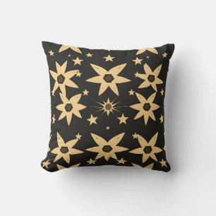 Cojín Decorativo Patrón de Estrella Dorada Negra Cielo Nocturno Cel
