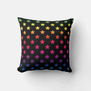 Cojín Decorativo Patrón de estrellas de arcoíris sobre fondo negro