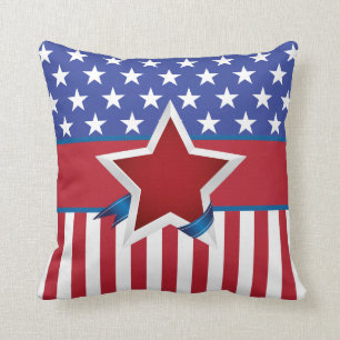 Cojín Decorativo Patrón de estrellas patrióticas rojas en blanco y