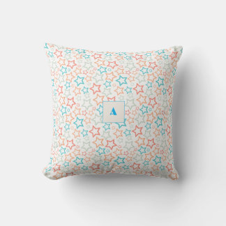 Cojín Decorativo Patrón de estrellas turquesa con monograma
