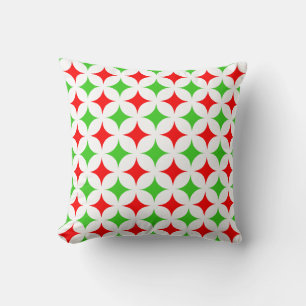 Cojín Decorativo Patrón de estrellas verdes y rojas en blanco