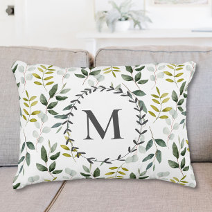 Cojín Decorativo Patrón de eucalipto tropical verde monogramado